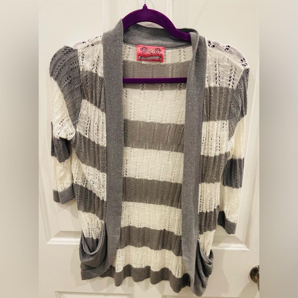 Vintage Striped Grey Knitted Cardigan (S)